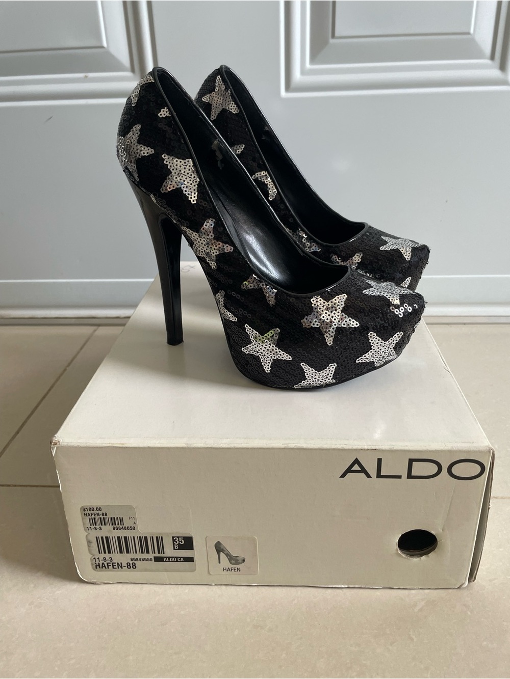 ALDO Black Sequin Star Platform Pumps